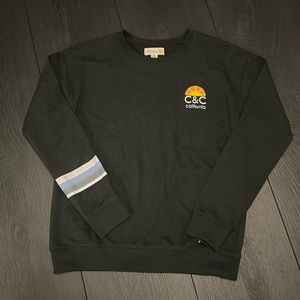 C&C California black sweatshirt with stripes on the sleeve.